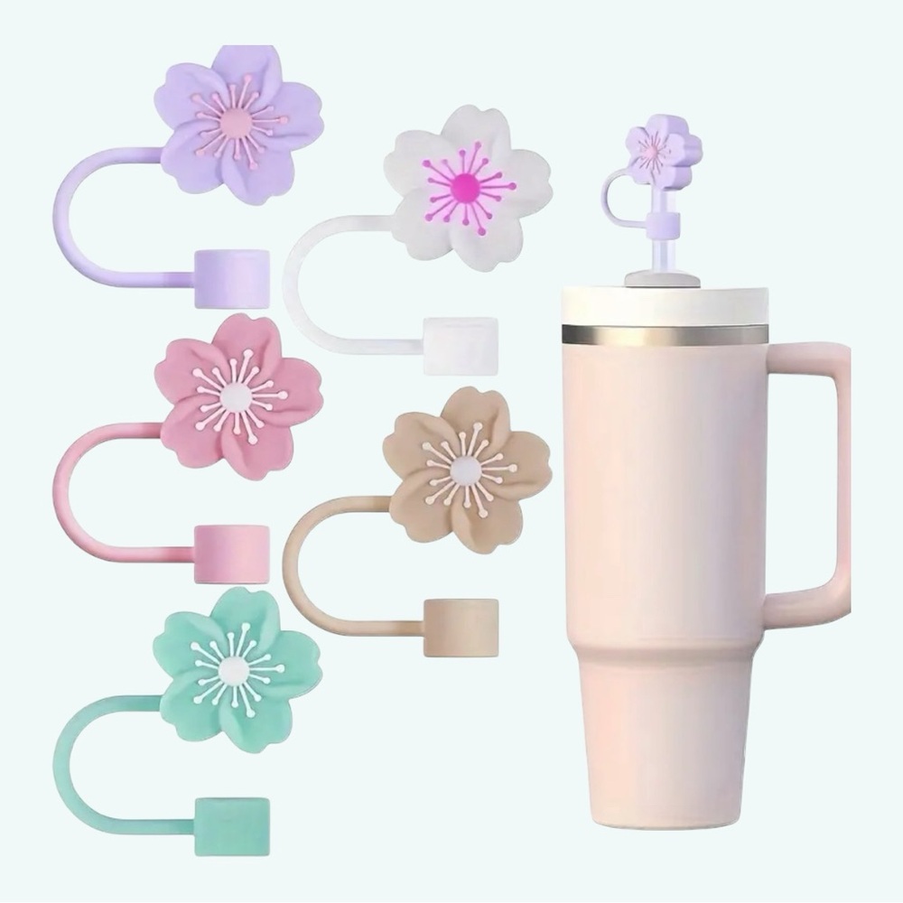NIB 6pc Floral Straw Topper Set